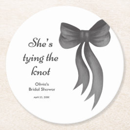 Black Bow She's Tying the Knot Bridal Shower Underlägg Papper Rund