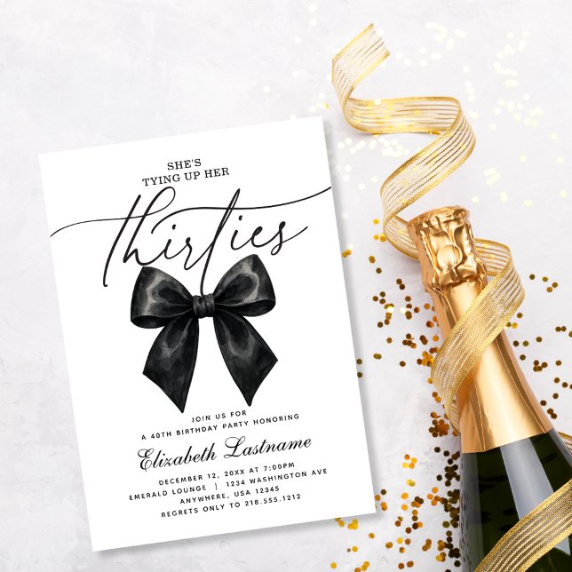 Black Bow som tär upp 30-årsjubileum Inbjudningar (Black Bow Tying Up Her Thirties 40th Birthday Invitation
Celebrate the milestone of forty with timel)