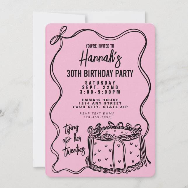 Black Bow som tuppar hennes tjugoåringar 30års föd Inbjudningar (Framsida)