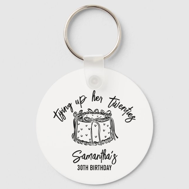 Black Bow som tuppar hennes tjugoåringar 30års föd Nyckelring (Framsida)
