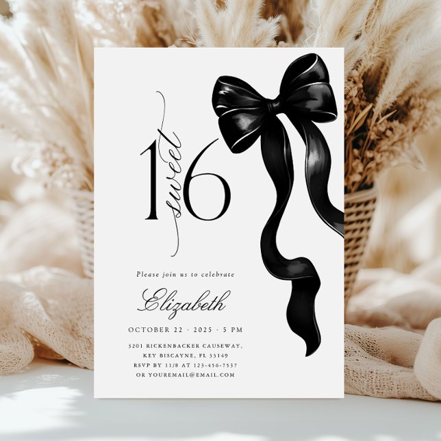 Black Bow Sweet sixteen Birthday Inbjudningar (Skapare uppladdad)