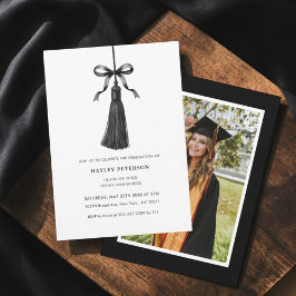 Black Bow Tassel Modern College Graduation Photo Inbjudningar