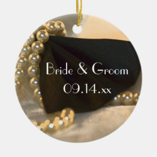 Black Bow Tie and White Pearls Bröllop Julgransprydnad Keramik