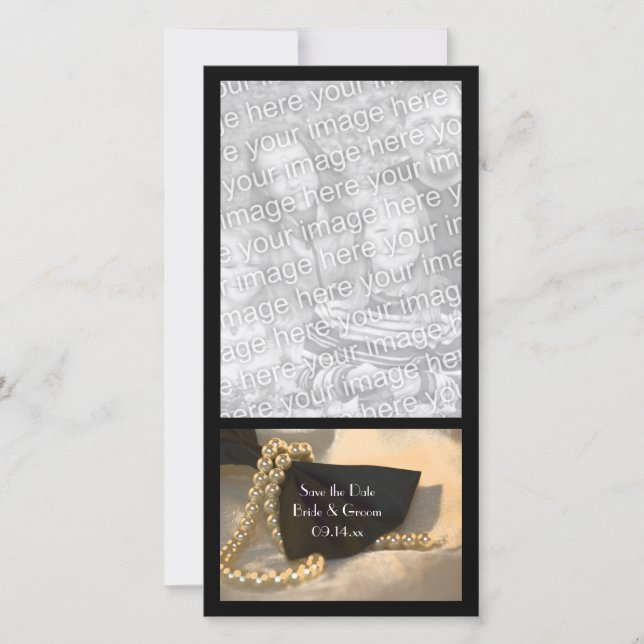 Black Bow Tie White Pearls Bröllop spara datum Datumet (Framsida)
