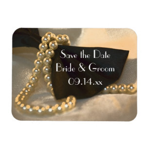 Black Bow Tie White Pearls Bröllop spara datum Magnet