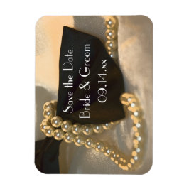 Black Bow Tie White Pearls Bröllop spara datum Magnet