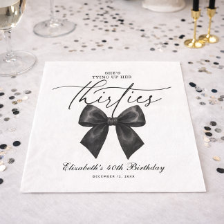 Black Bow Tying Up Her Thirties 40th Birthday Pappersservett