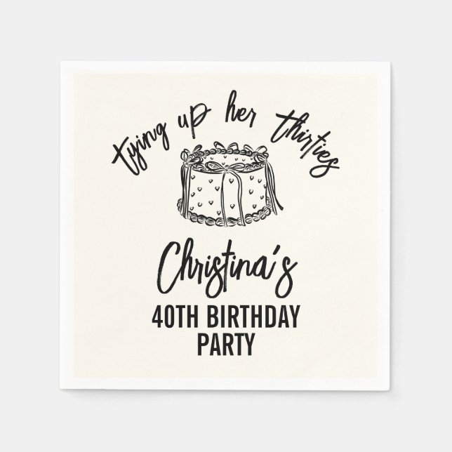 Black Bow Tying Up Her Thirties 40th Birthday Pappersservett (Framsidan)