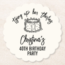 Black Bow Tying Up Her Thirties 40th Birthday Underlägg Papper