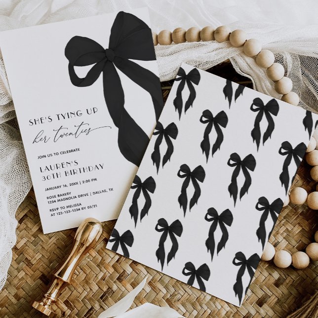 Black Bow Tying Up Her Twenties 30th Birthday Inbjudningar (Skapare uppladdad)