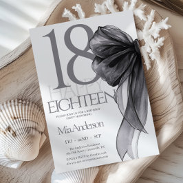 Black Bow Watercolor Birthday 18:e Inbjudningar