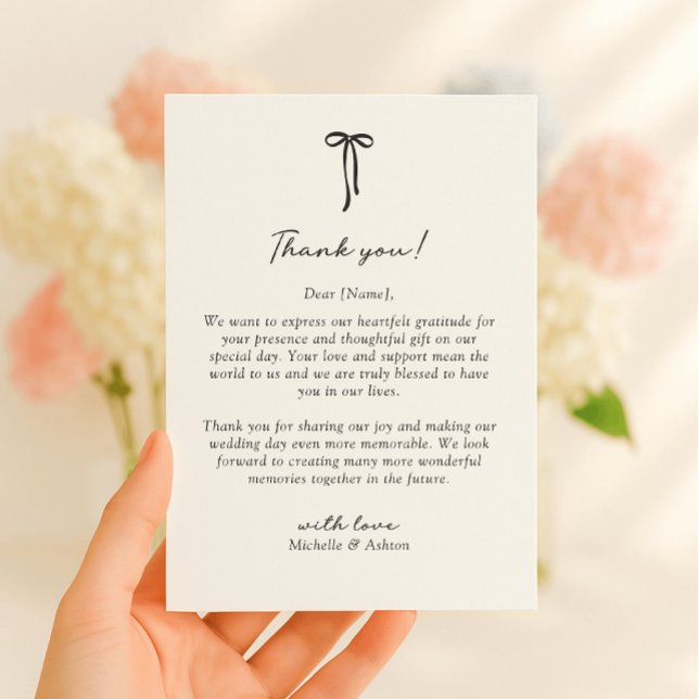 Black Bow, wedding thank you card Tack Kort (Skapare uppladdad)