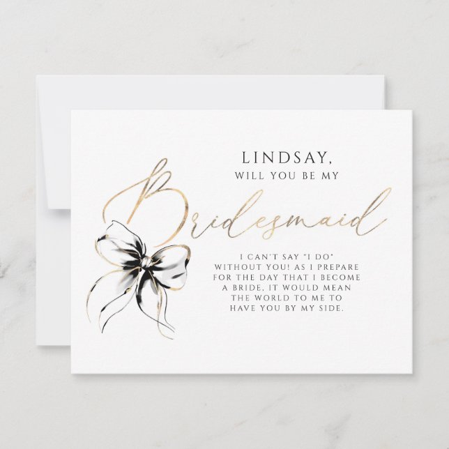 Black Bow Whimsical Modern Bridesmaid Proposal Inbjudningar (Framsida)
