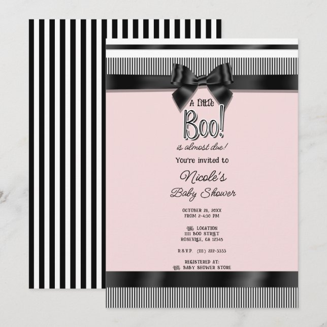 Black Bow White Rosa Halloween Baby Shower Inbjudningar (Fram/baksida)