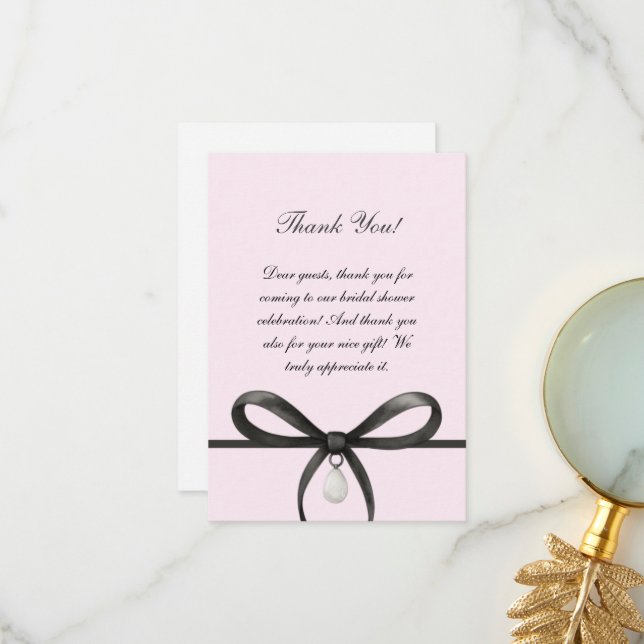 Black Bow With Pearl Old Money Style Bridal Shower Tack Kort (Fram/Back In Situ)