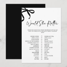 Black Bow Would She Rather Bridal Shower Game