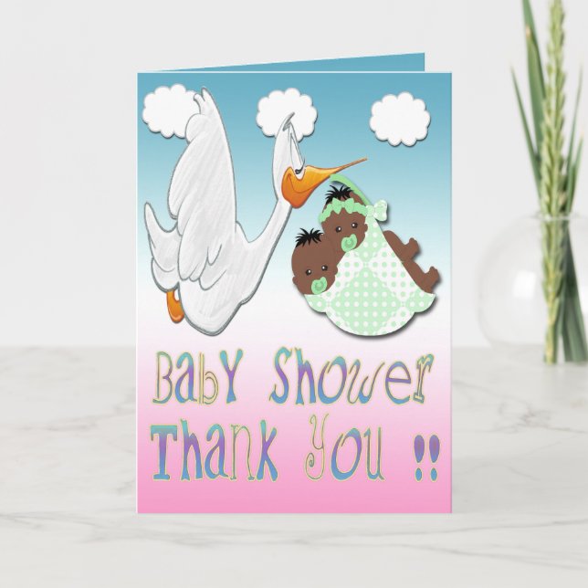 Black Boy & Girl Baby Shower Tack för ditt kort Tw (Framsida)