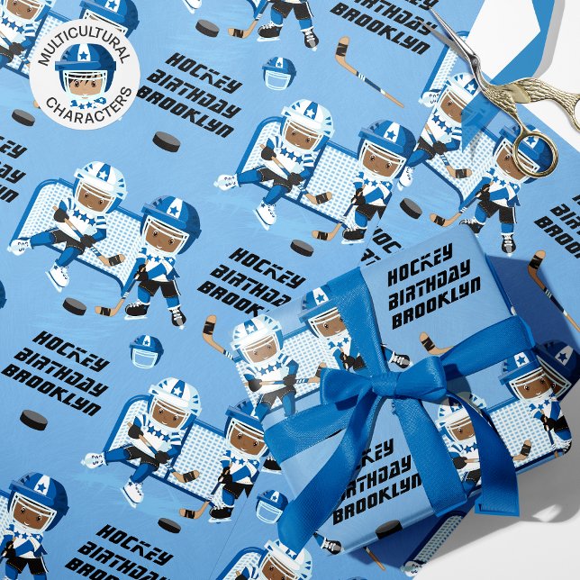 Black Boy Hockey Birthday Personlig Presentpapper (Skapare uppladdad)