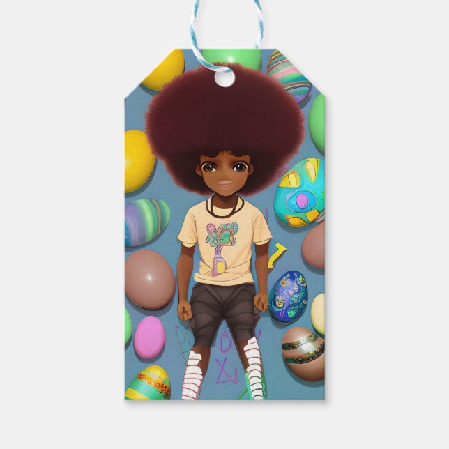Black Boy Melanin Bruh Påskägg Hunt Basket Presentetikett (Framsidan)