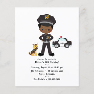 Black Boy Police Officer Party Födelsedagsfest Flygblad