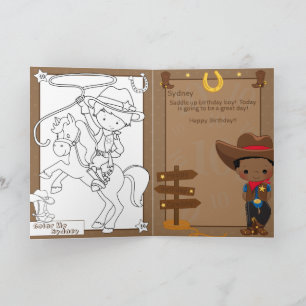 Black Boys Cowboy Coloring Page Grattis på födelse Kort