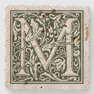 Black Brev M Vintage Blommigt Monogram Stenunderlägg