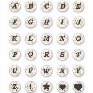 Black Brev Monogram Tiny Flowers Alphabet Beige Klistermärken