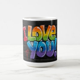 Black Brick Wall with Graffiti “I Love You!” Kaffemugg