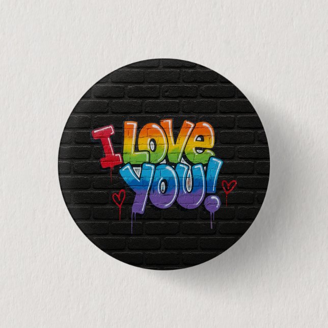 Black Brick Wall with Graffiti “I Love You!” Knapp (Framsida)