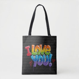 Black Brick Wall with Graffiti “I Love You!” Tygkasse