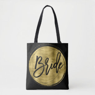 Black Bride Bröllop Bags Faux Guld Foil Tygkasse