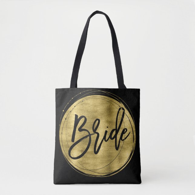 Black Bride Bröllop Bags Faux Guld Foil Tygkasse (Framsida)