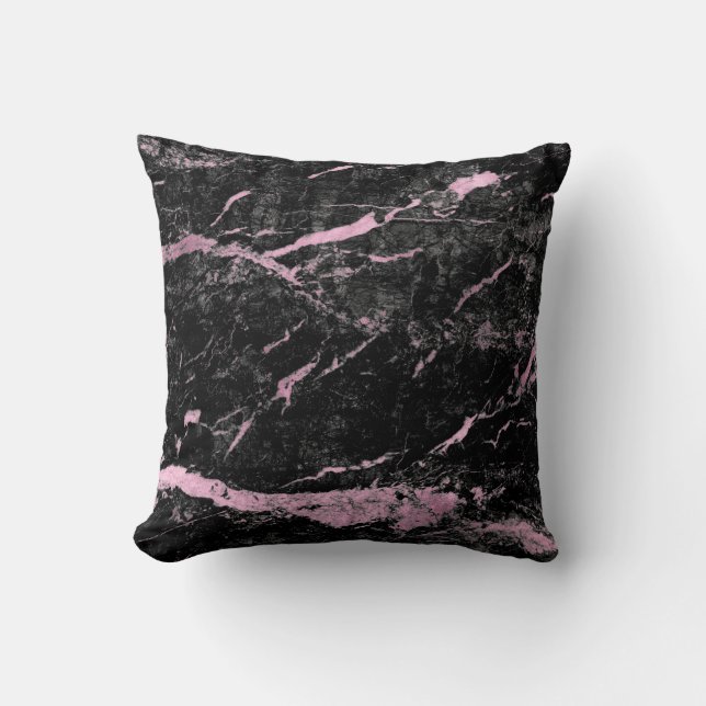 Black Bright Rosa ros Guld Abstrakt Marble Glam Kudde (Framsida)