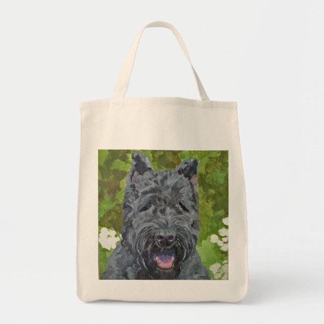 Black Brindle Bouvier des Flanders Hund Art Tote Tygkasse (Framsidan)