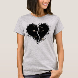 Black Broken Heart Pinned Goth T Shirt