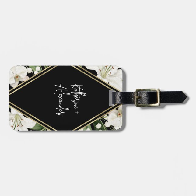 Black bröllop blommigt Lily-inbjudningsklassier Bagagebricka (Horisontell Framsida)