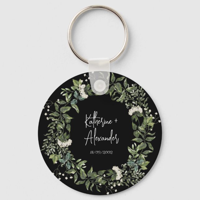 Black bröllop blommigt Lily-inbjudningsklassier Nyckelring (Framsida)