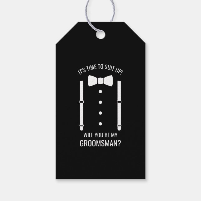 Black Bröllop Bow Tie Groomsman Frieri Presentetikett (Framsidan)