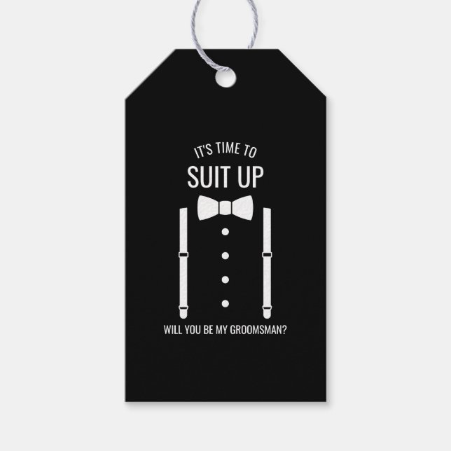 Black Bröllop Bow Tie Groomsman Frieri Presentetikett (Framsidan)