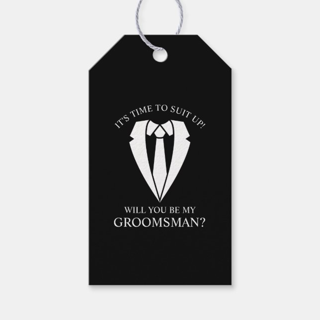 Black Bröllop Kostym och Tie Groomsman Frieri Presentetikett (Framsidan)