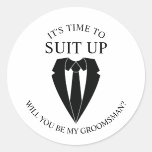 Black Bröllop Kostym och Tie Groomsman Frieri Runt Klistermärke