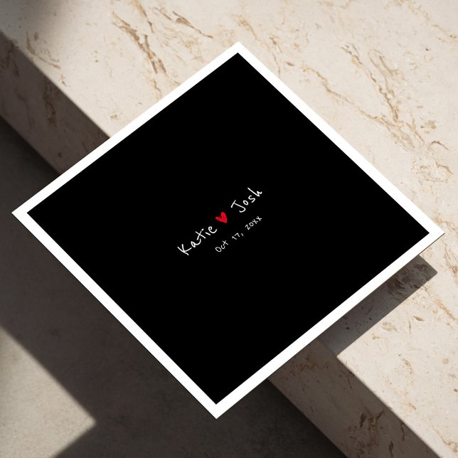 Black Bröllop Napkins med handskriven Namn Pappersservett (Black Wedding Napkins with Handwritten Names)