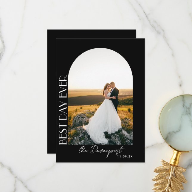 Black Bröllop Photo Tack Kort (Fram/Back In Situ)