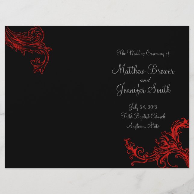 Black Bröllop serviceorder & Ceremony-program (Framsida)