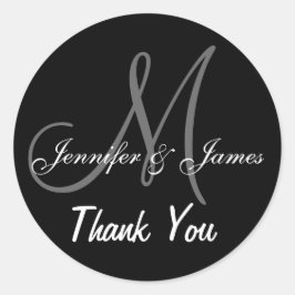 Black Bröllop Tack Monogram Namn Runt Klistermärke