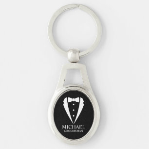 Black Bröllop Tuxedo Kostym Personlig Marskalkar Ovalt Silverfärgad Nyckelring