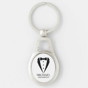 Black Bröllop Tuxedo Kostym Personlig Marskalkar Ovalt Silverfärgad Nyckelring