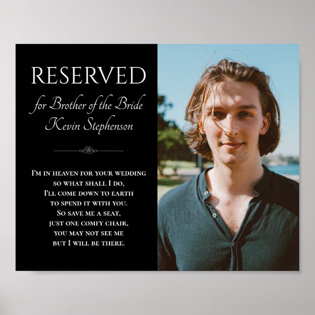 Black Brother of Bride Photo Memorial Bröllop Poster (Framsidan)