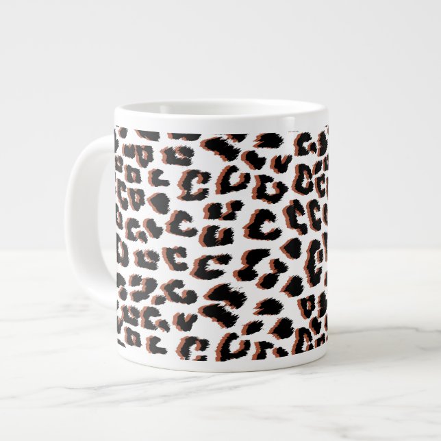 Black Brown and White Leopard Skriv ut Jumbo Mugg (Framsida vänster)