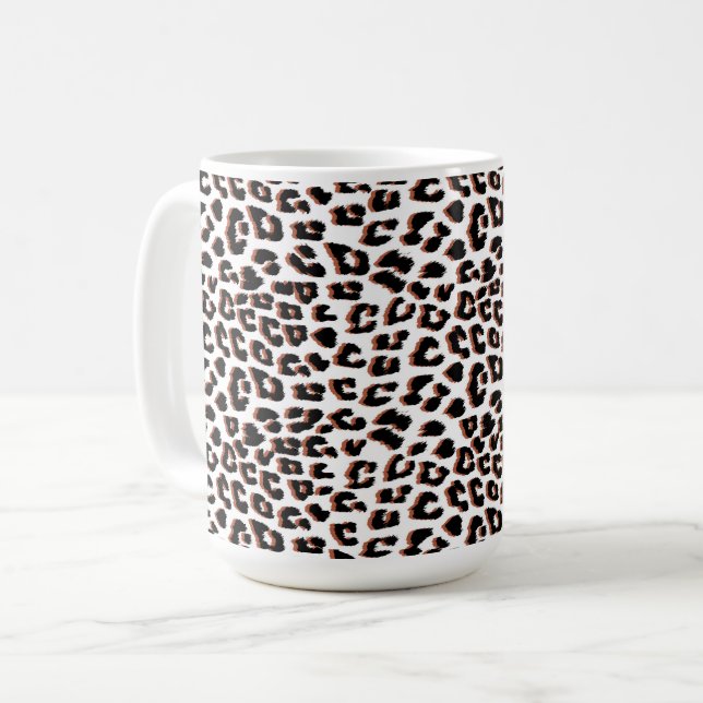Black Brown and White Leopard Skriv ut Kaffemugg (Framsida vänster)